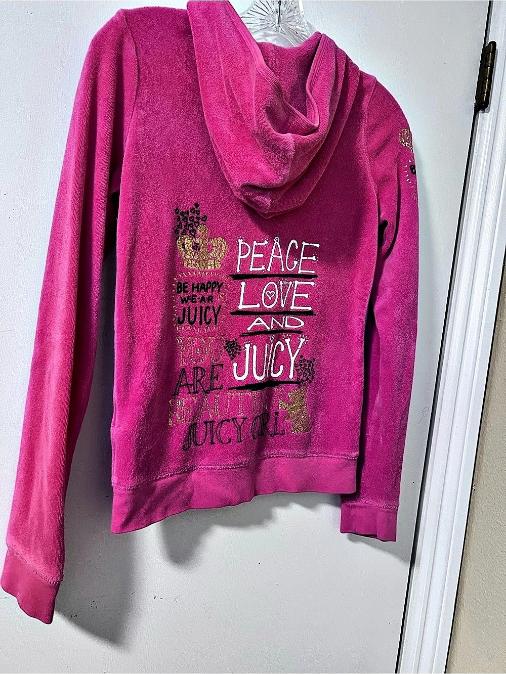 Juicy Couture Peace Love and Juicy Girl Velour Track Jacket Hoodie Pink Size 12